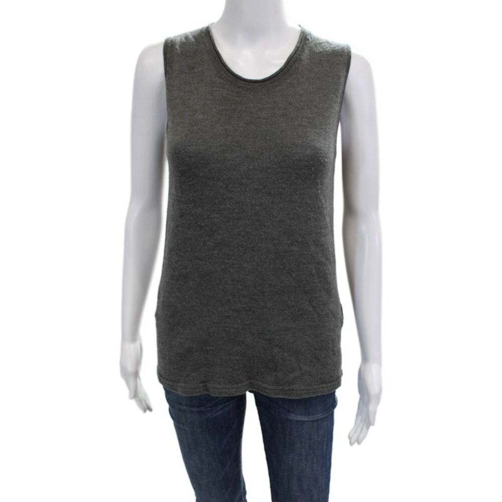 Rani Arabella Women Sleeveless Virgin Wool Crew Neck Tank Dark Gray Size S